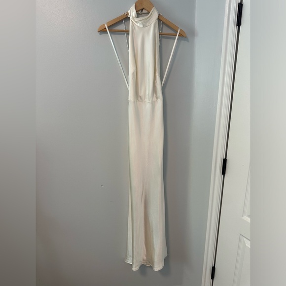 NWT Bride Saints and Secrets White/Cream Rose Halter Pearl Maxi Dress Size XS - Picture 4 of 8